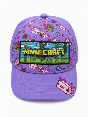 Official Minecraft Purple Axolotl Cave & Cliffs Landscape Graphic Cap Youth OSFM